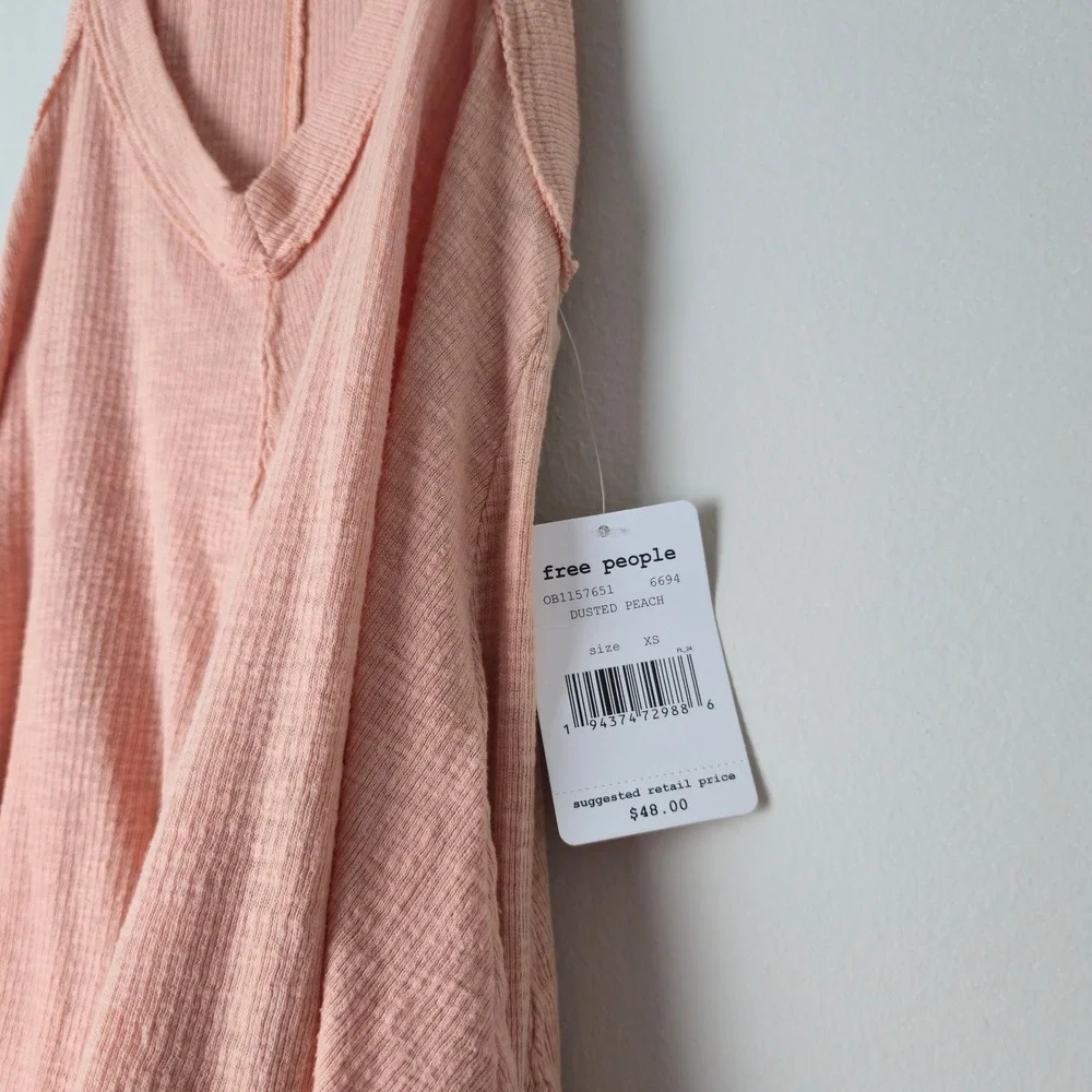Free People We The Free Dusted Peach Waffle Knit V-Neck Tank Top XS New‎